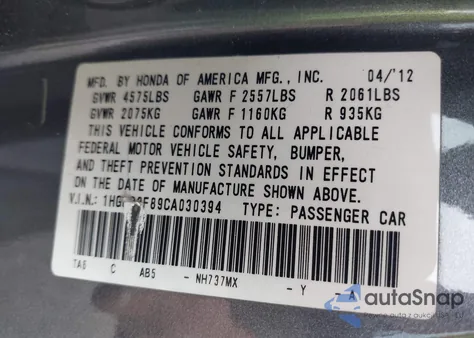 2012 Honda Accord 3.5 Ex-L from USA, damaged, VIN 1HGCP3F89CA030394